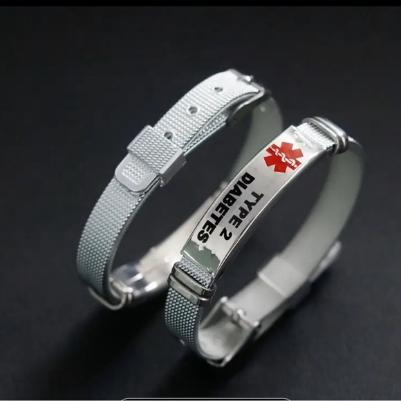 Medical Alert Type 2 Diabetes Steel Bracelet - Picture 6 of 12